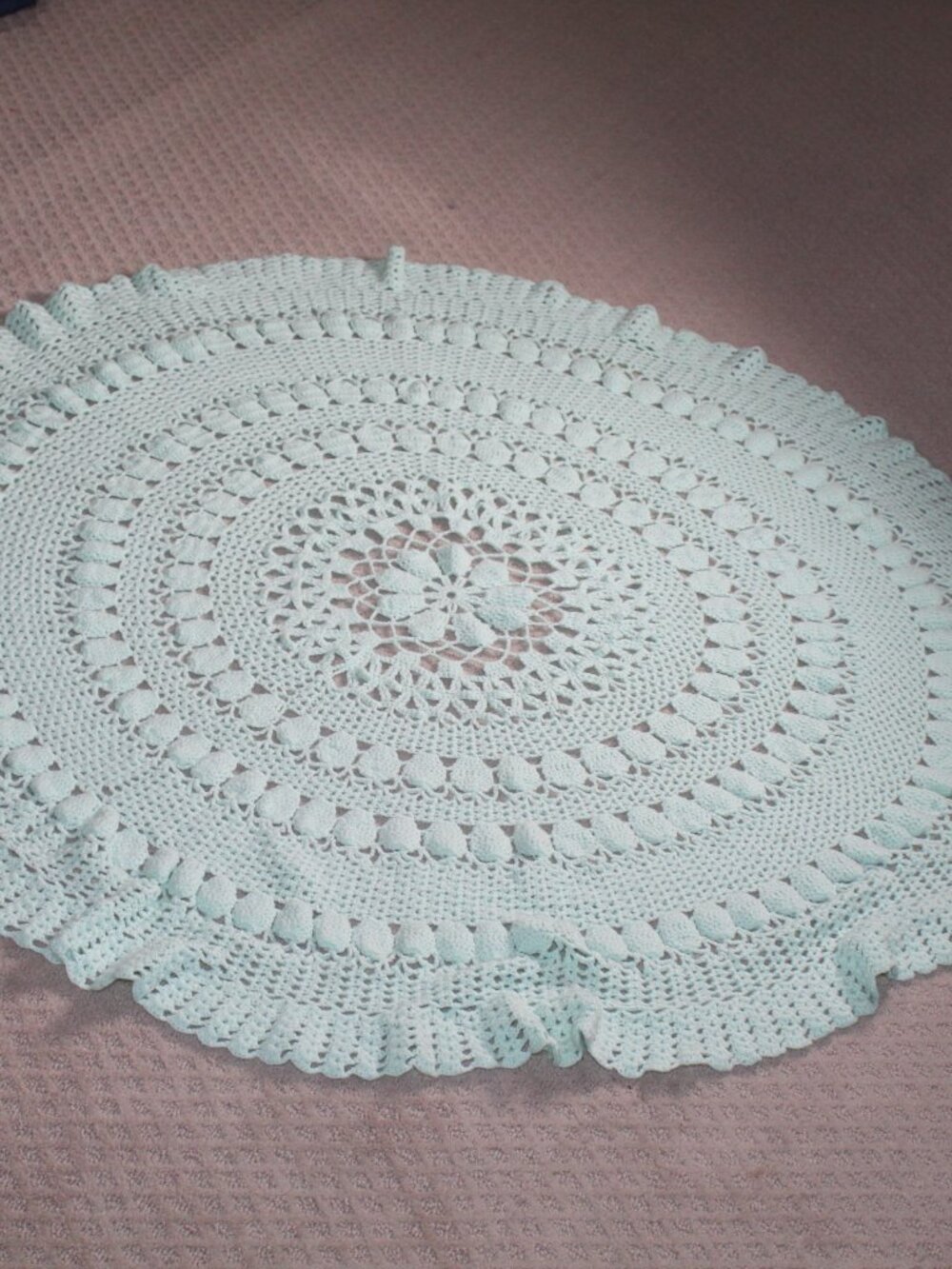 Handmade Light Mint Green Crocheted Blanket 51-Inch Circle